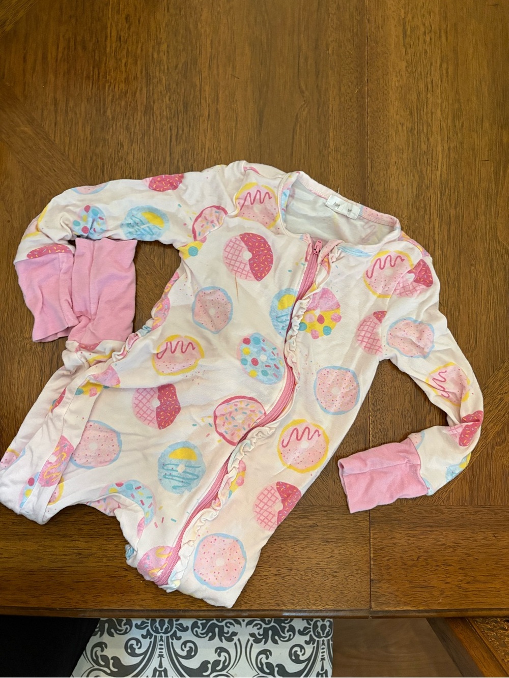 Angel Dear Pink Donut Print Footed One-Piece